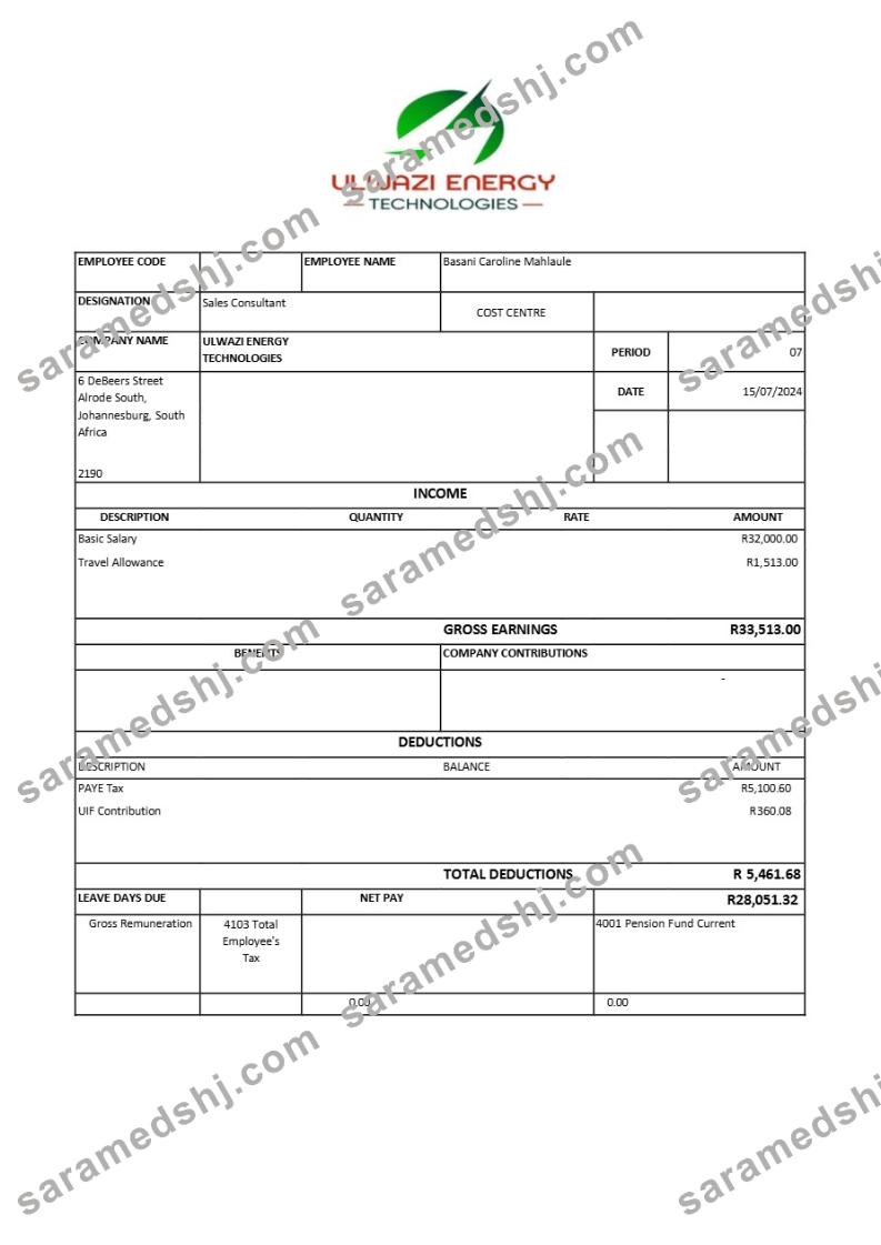 Ulwazi Energy Technologies payslip template in Word and PDF formats.pdf, 1